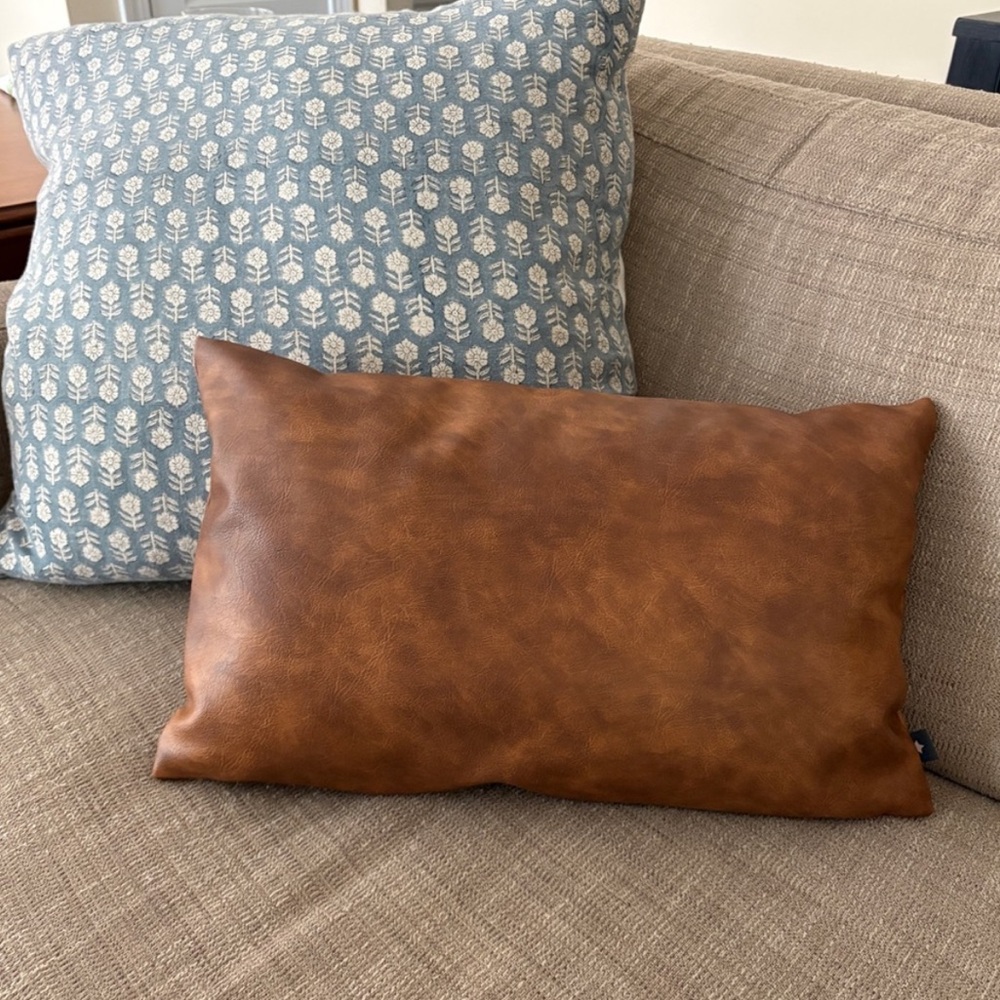 Faux Brown Leather Accent Pillow